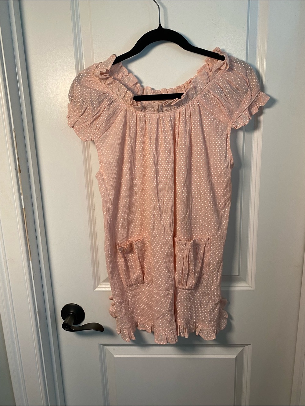 April Cornell Pale Pink Ruffle Polka Dot Tunic